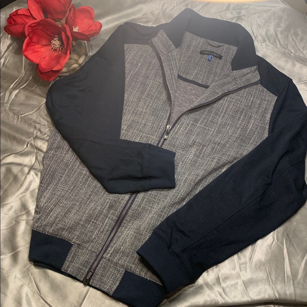 🌹VINCE CAMUTO • Vintage Men's Zip-Up Sweater in Navy and Gray •